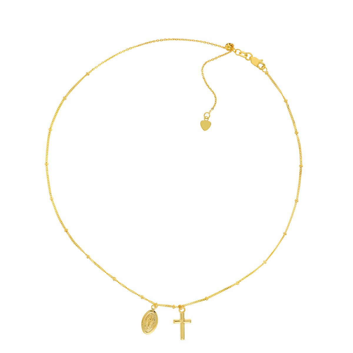Birmingham Jewelry - 14K Yellow Gold Mary and Cross Dangles Adjustable Choker - Birmingham Jewelry