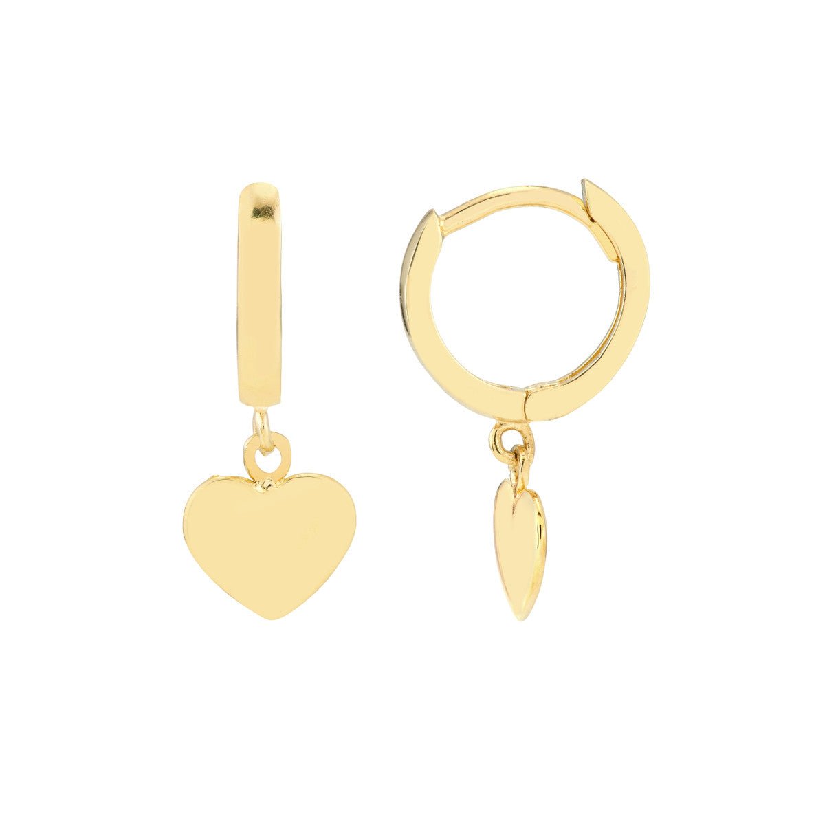 14K Yellow Gold Mini Huggie Hoop Earrings with Heart Drop Birmingham Jewelry Earrings Birmingham Jewelry