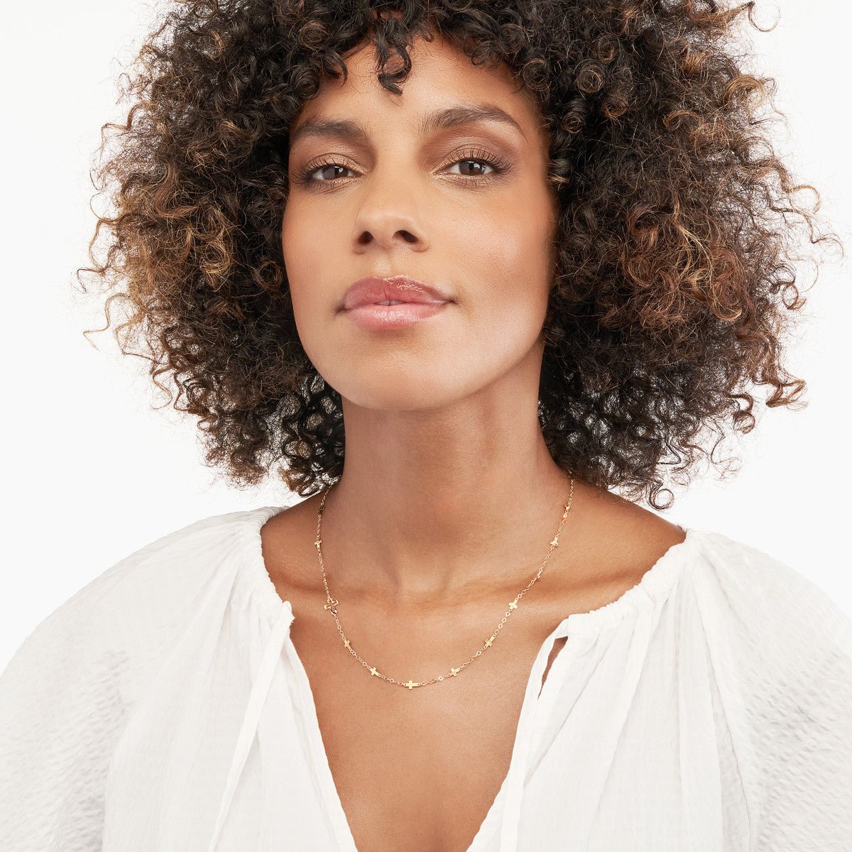 Birmingham Jewelry - 14K Yellow Gold Mix Hammered Crosses Station Necklace - Birmingham Jewelry