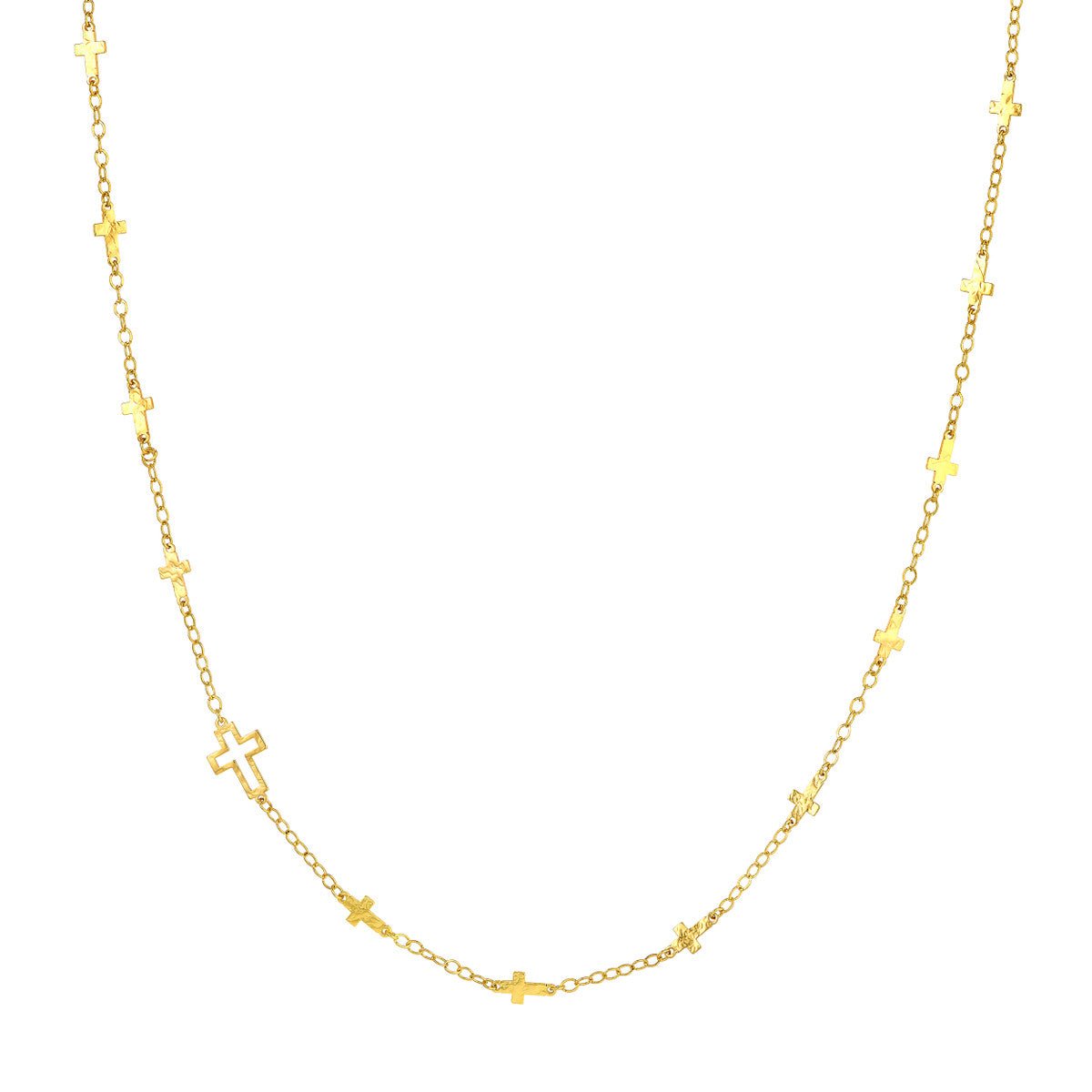 Birmingham Jewelry - 14K Yellow Gold Mix Hammered Crosses Station Necklace - Birmingham Jewelry