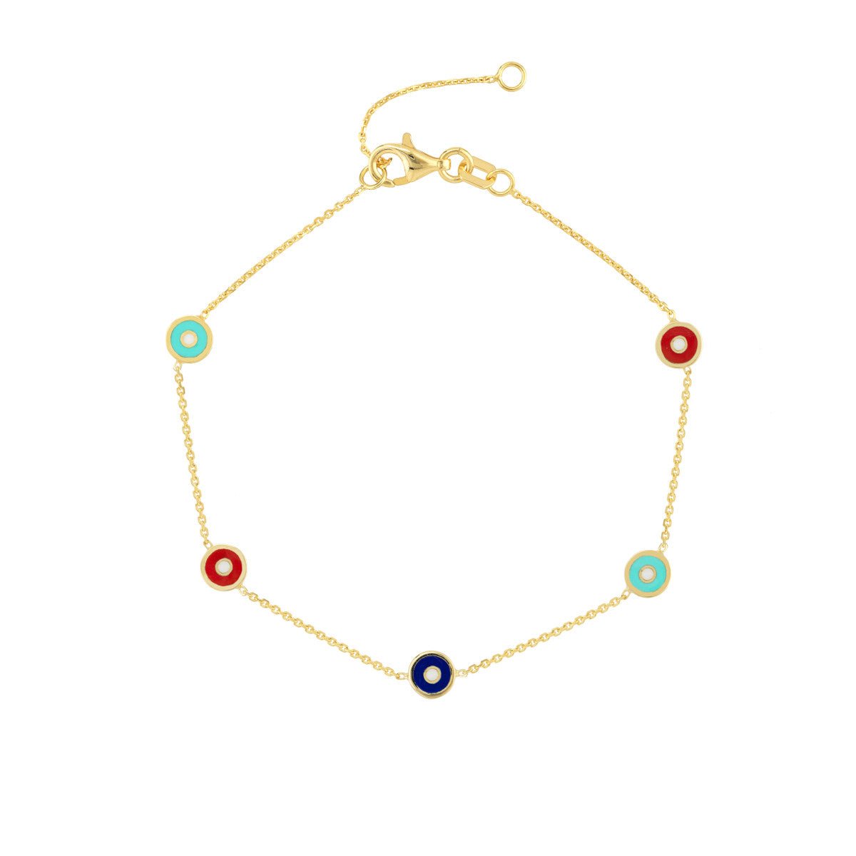 Birmingham Jewelry - 14K Yellow Gold Mixed Enamel Round Evil Eye Station Bracelet - Birmingham Jewelry