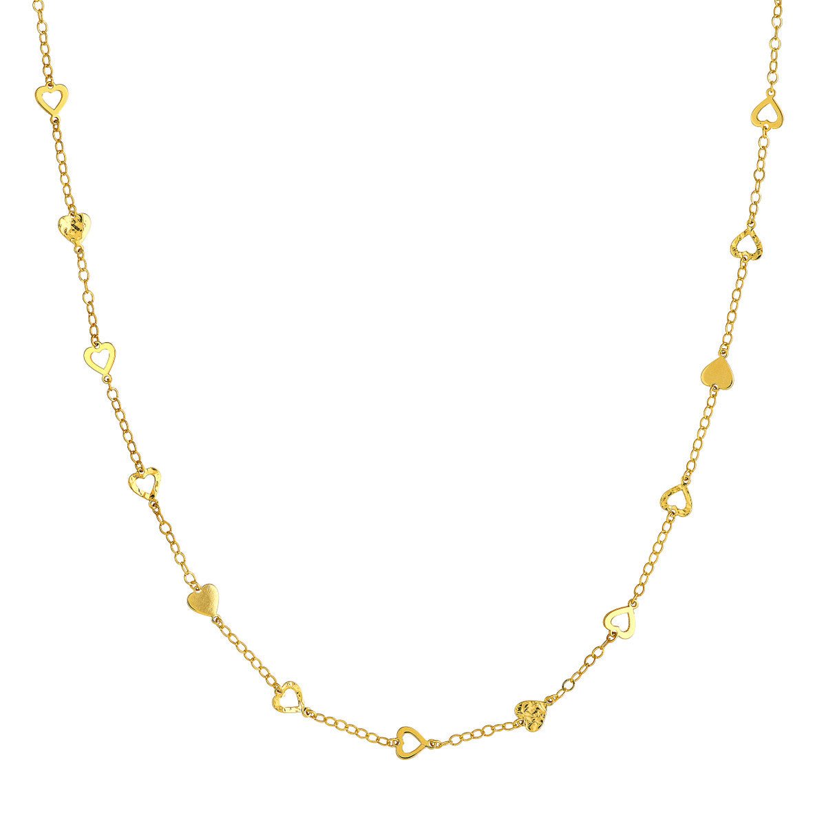 14K Yellow Gold Mixed Hearts Station Curb Chain Necklace Birmingham Jewelry Necklace Birmingham Jewelry