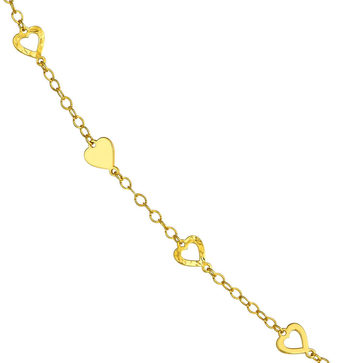 Birmingham Jewelry - 14K Yellow Gold Mixed Hearts Station Curb Chain Necklace - Birmingham Jewelry