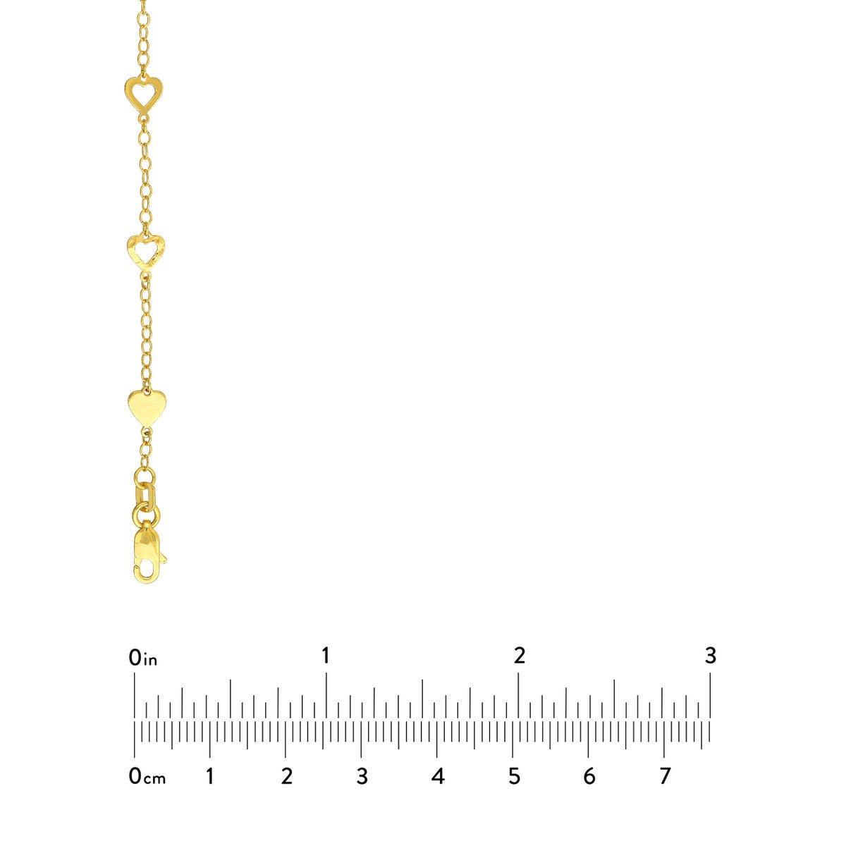 Birmingham Jewelry - 14K Yellow Gold Mixed Hearts Station Curb Chain Necklace - Birmingham Jewelry