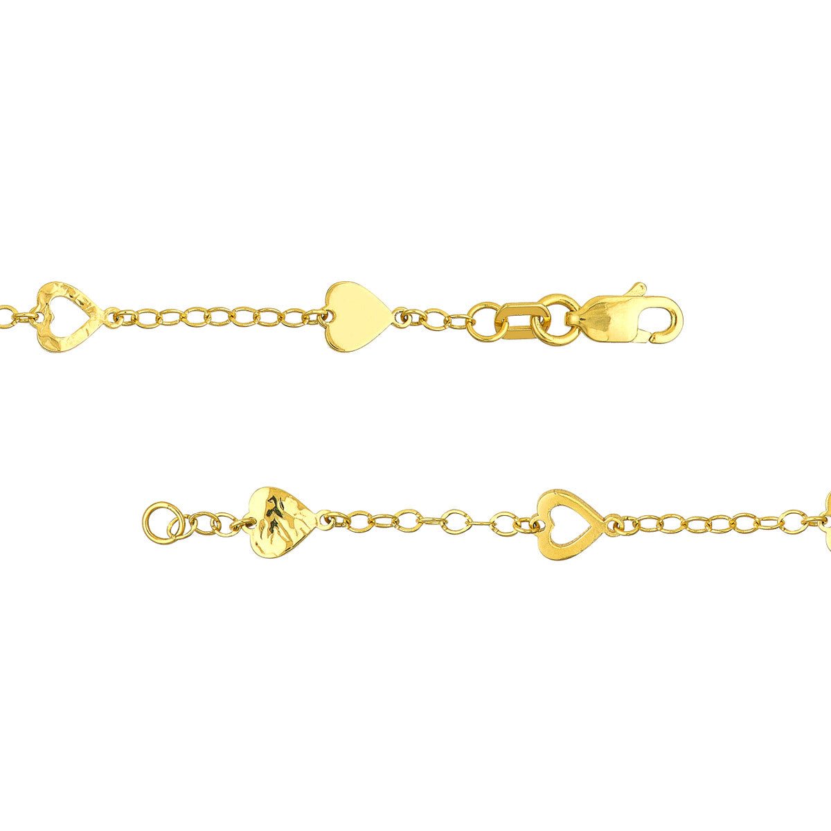 Birmingham Jewelry - 14K Yellow Gold Mixed Hearts Station Curb Chain Necklace - Birmingham Jewelry