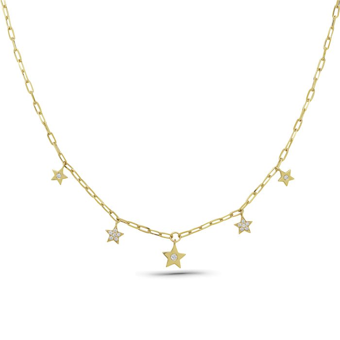 14K Yellow Gold Multiple Stars Diamond Necklace Birmingham Jewelry Necklace Birmingham Jewelry