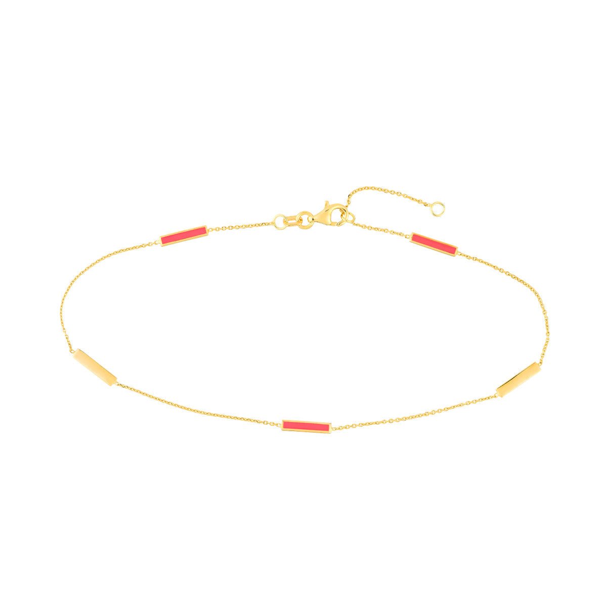 Birmingham Jewelry - 14K Yellow Gold Neon Pink Enamel Alternating Bar Anklet - Birmingham Jewelry