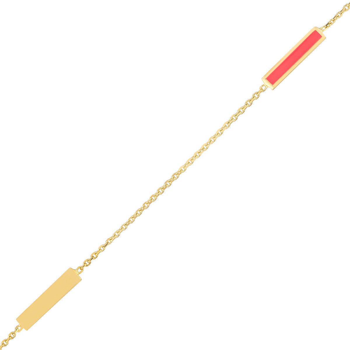 Birmingham Jewelry - 14K Yellow Gold Neon Pink Enamel Alternating Bar Anklet - Birmingham Jewelry