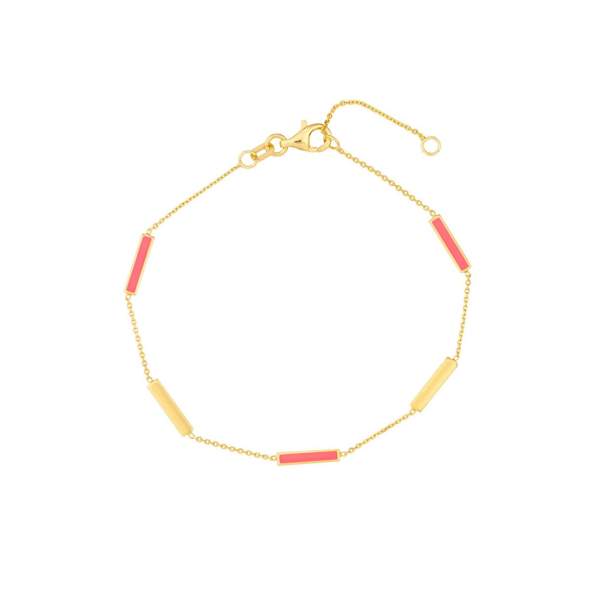 Birmingham Jewelry - 14K Yellow Gold Neon Pink Enamel Alternating Bar Bracelet - Birmingham Jewelry