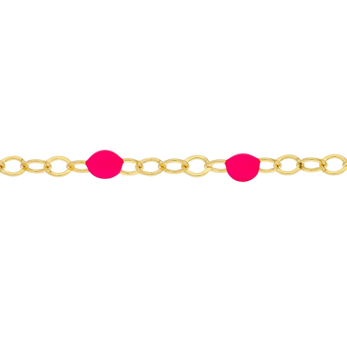 Birmingham Jewelry - 14K Yellow Gold Neon Pink Enamel Bead Piatto Chain - Birmingham Jewelry