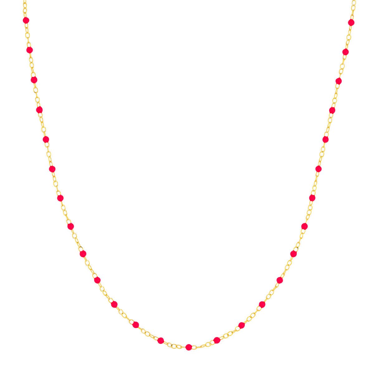 Birmingham Jewelry - 14K Yellow Gold Neon Pink Enamel Bead Piatto Chain - Birmingham Jewelry