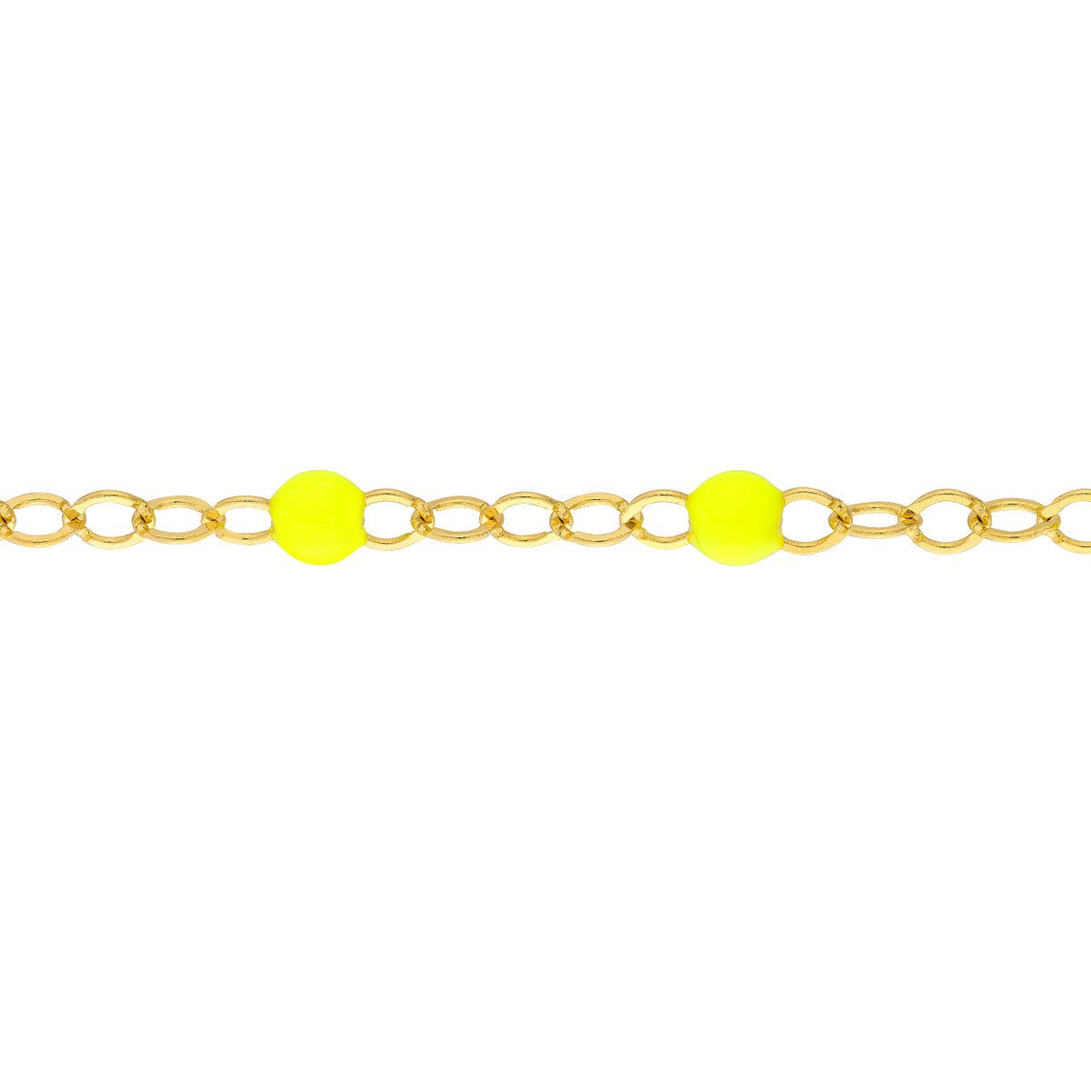 Birmingham Jewelry - 14K Yellow Gold Neon Yellow Enamel Bead Piatto Chain Anklet - Birmingham Jewelry