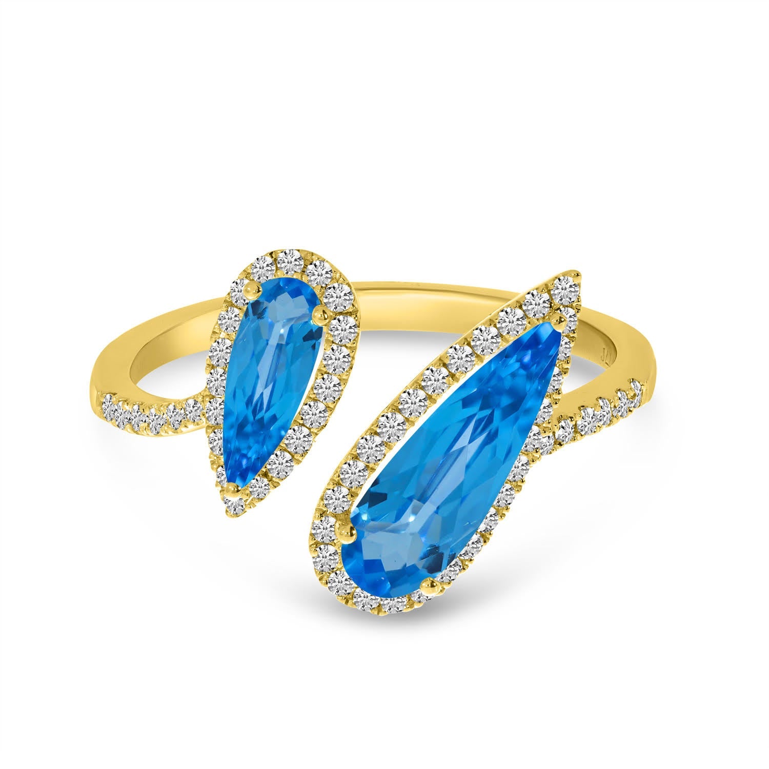 14K Yellow Gold Offset Duo Semi Precious Pear Gem Stone & Diamond Ring Birmingham Jewelry Ring Birmingham Jewelry