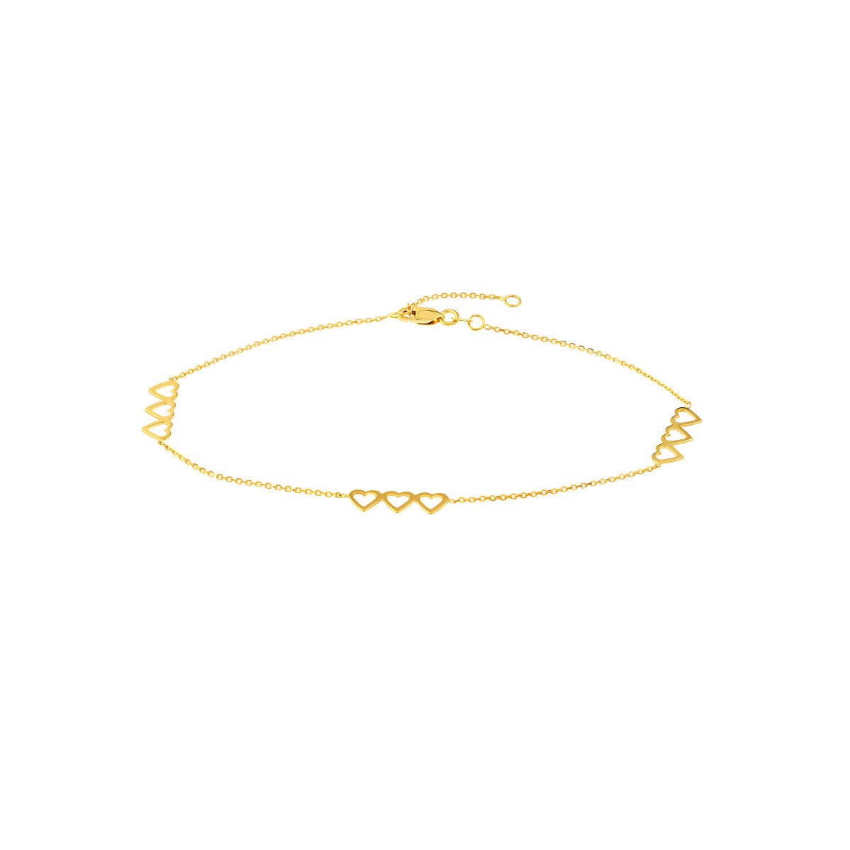 Birmingham Jewelry - 14K Yellow Gold Open Heart Trio Adjustable Anklet - Birmingham Jewelry