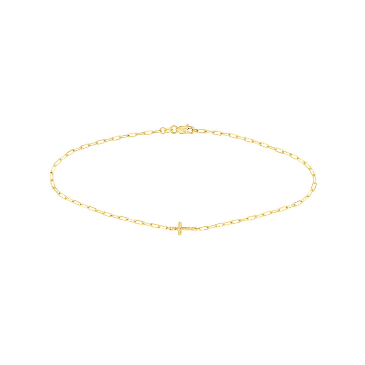 14K Yellow Gold Paper Clip with Cross Anklet - Main Image