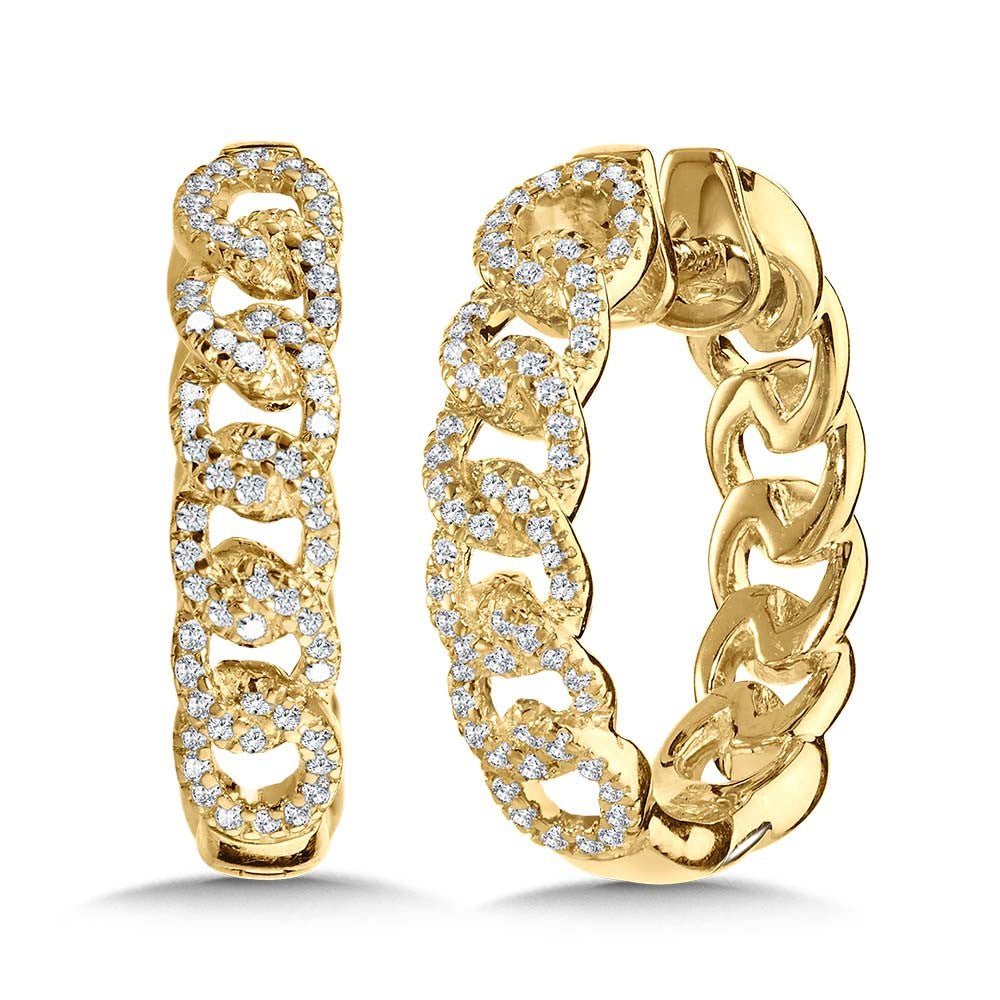 14K YELLOW GOLD PETITE CUBAN LINK DIAMOND HOOP EARRINGS Birmingham Jewelry Earrings Birmingham Jewelry