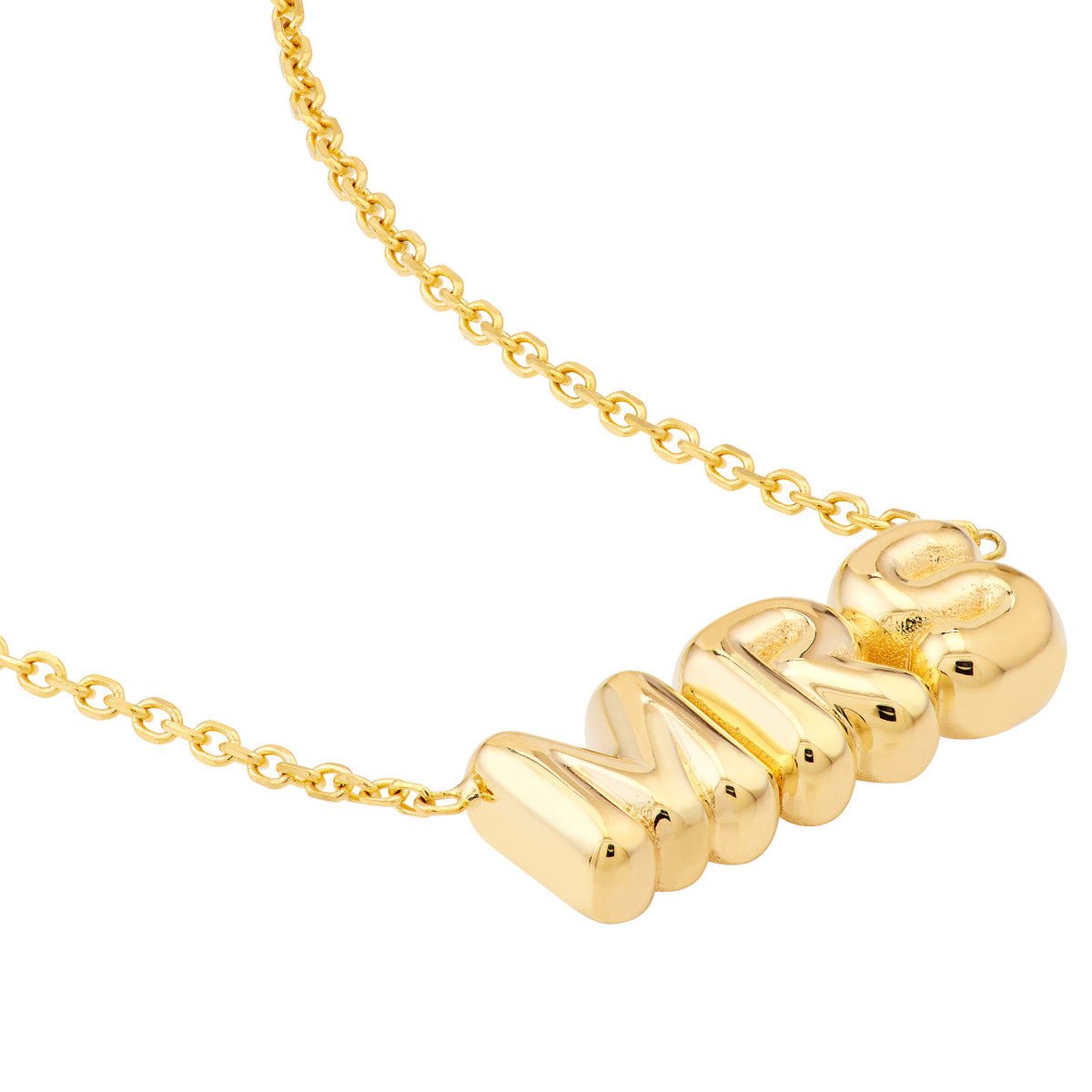 Birmingham Jewelry - 14K Yellow Gold Puff Mrs Adjustable Necklace with Pear Shape Lock - Birmingham Jewelry