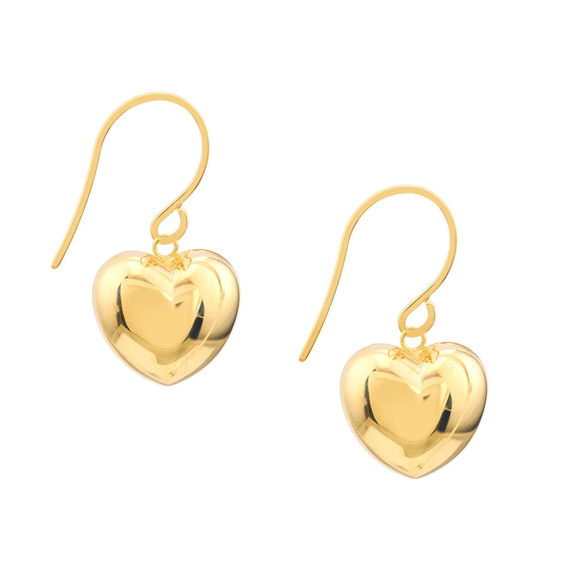 14K Yellow Gold Puffed Heart Fish Hook Earrings 14K Yellow Gold Puffed Heart Fish Hook Earrings