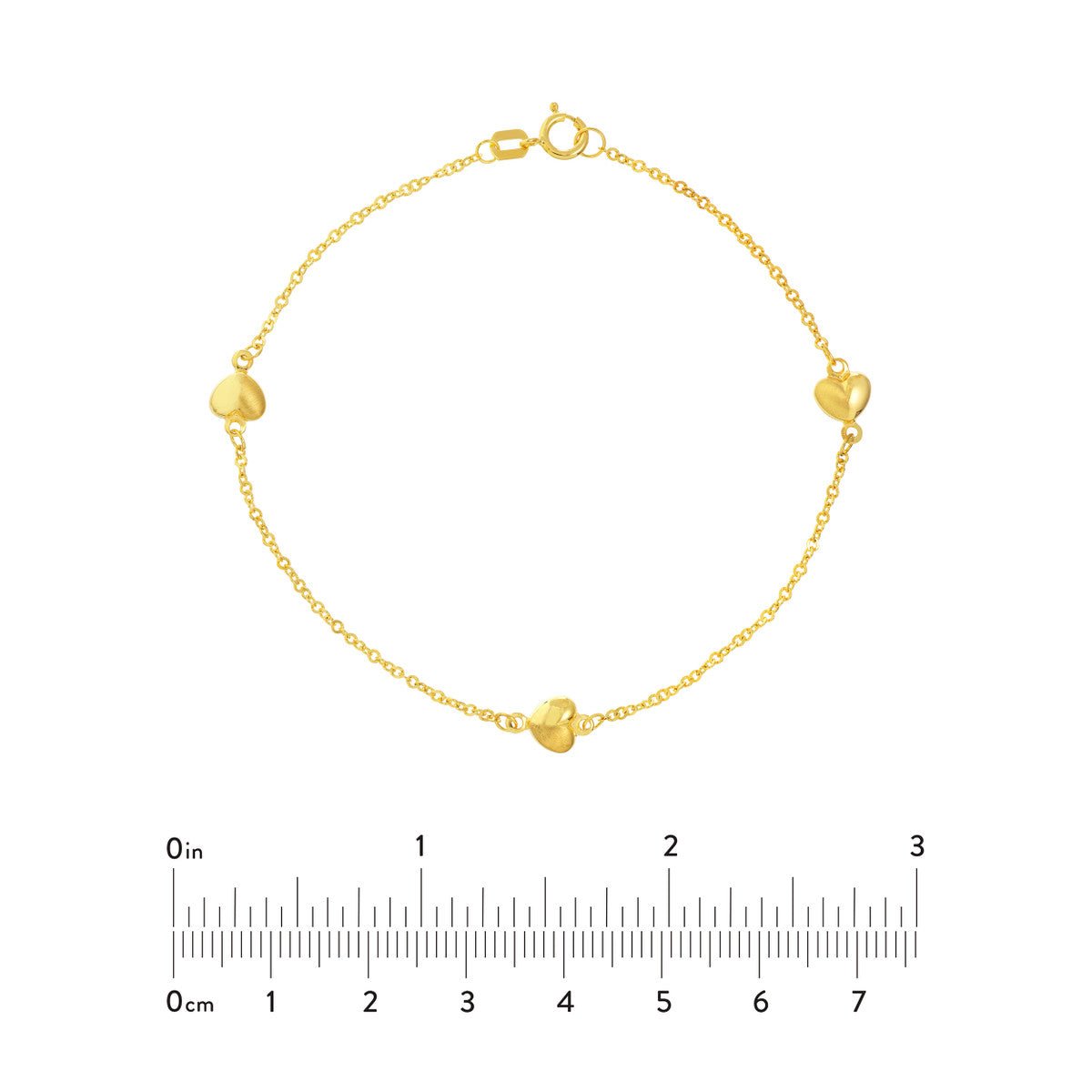 Birmingham Jewelry - 14K Yellow Gold Puffy Heart Station Trio Bracelet - Birmingham Jewelry