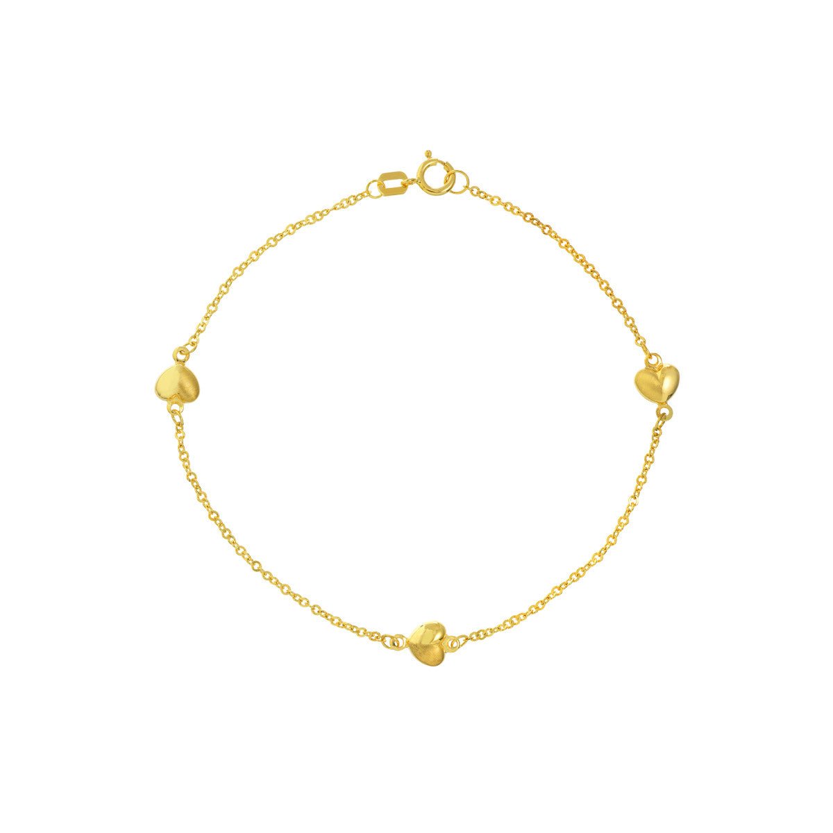 Birmingham Jewelry - 14K Yellow Gold Puffy Heart Station Trio Bracelet - Birmingham Jewelry