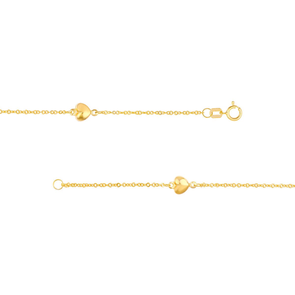 Birmingham Jewelry - 14K Yellow Gold Puffy Heart Station Trio Bracelet - Birmingham Jewelry
