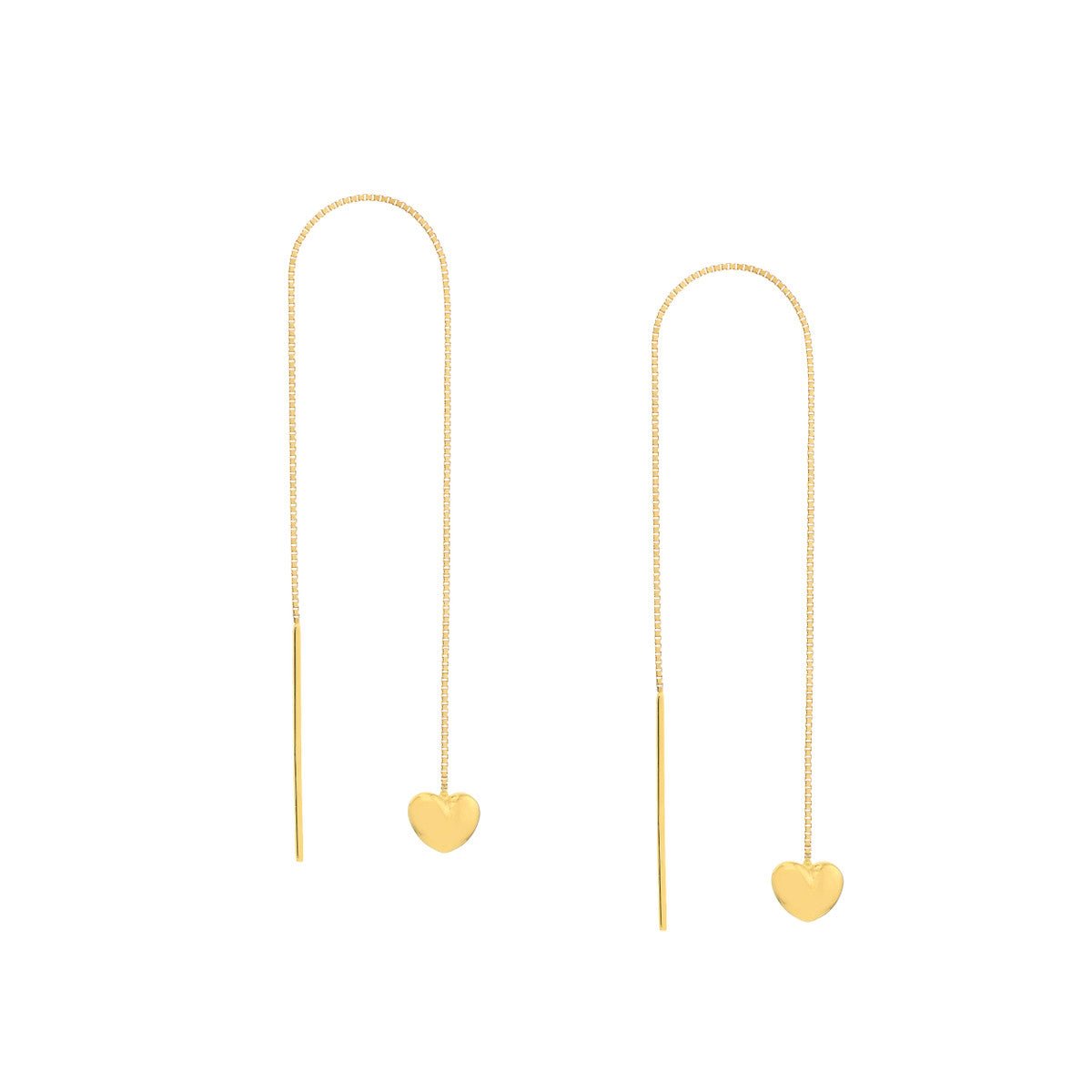 Birmingham Jewelry - 14K Yellow Gold Puffy Heart Threader Earrings - Birmingham Jewelry