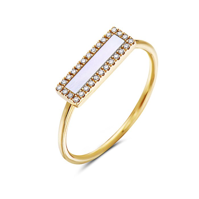 Birmingham Jewelry - 14K Yellow Gold Rectangular Shape Mother Of Pearl And Diamond Ring - Birmingham Jewelry