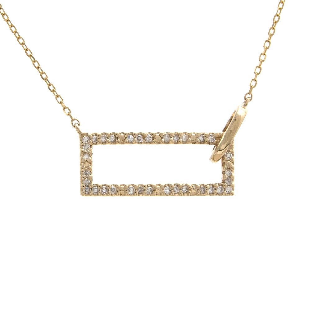 14K Yellow Gold Rectangular Single Micro Pave Diamond Birmingham Jewelry Necklace Birmingham Jewelry