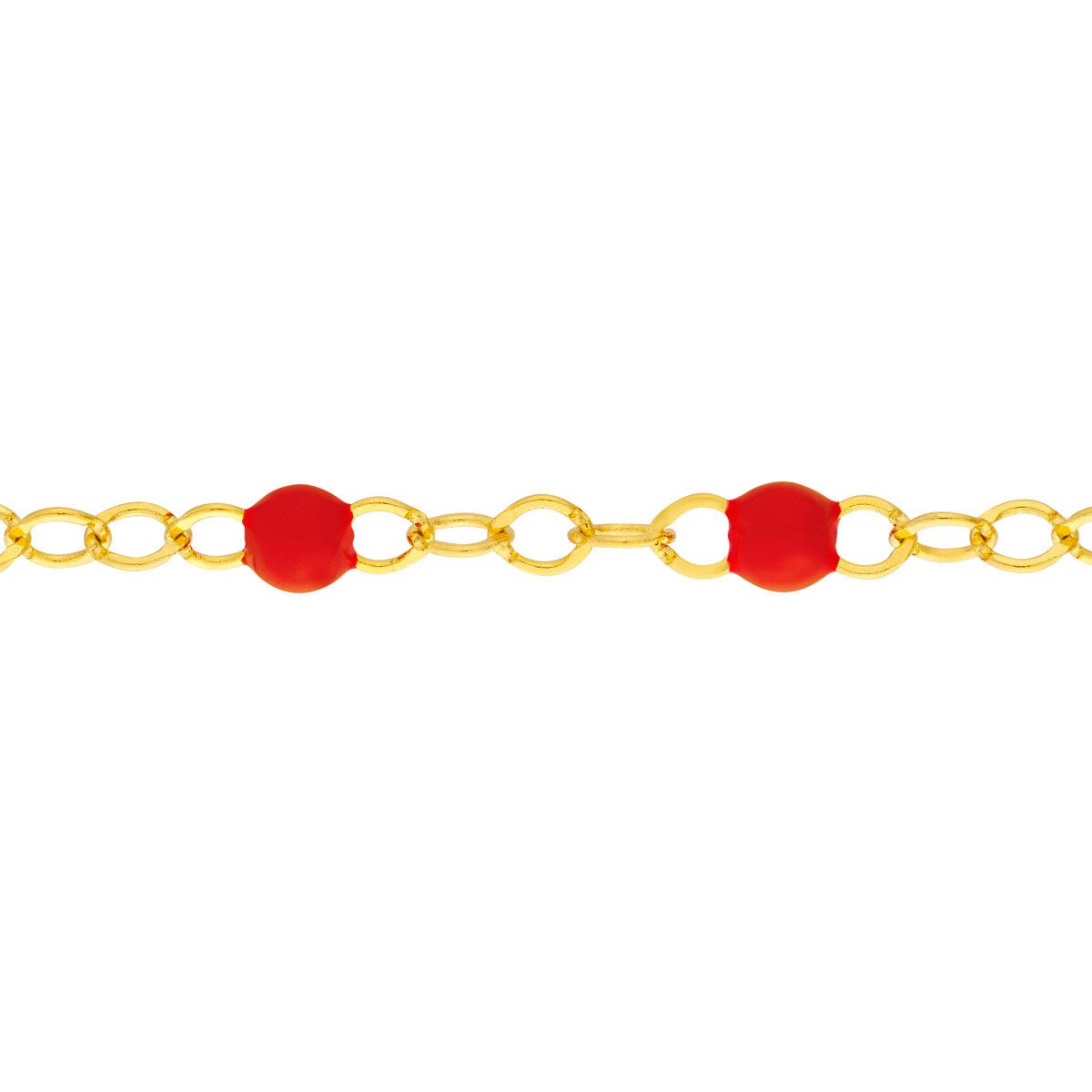 14K Yellow Gold Red Enamel Bead Piatto Chain Anklet Birmingham Jewelry Anklet Birmingham Jewelry