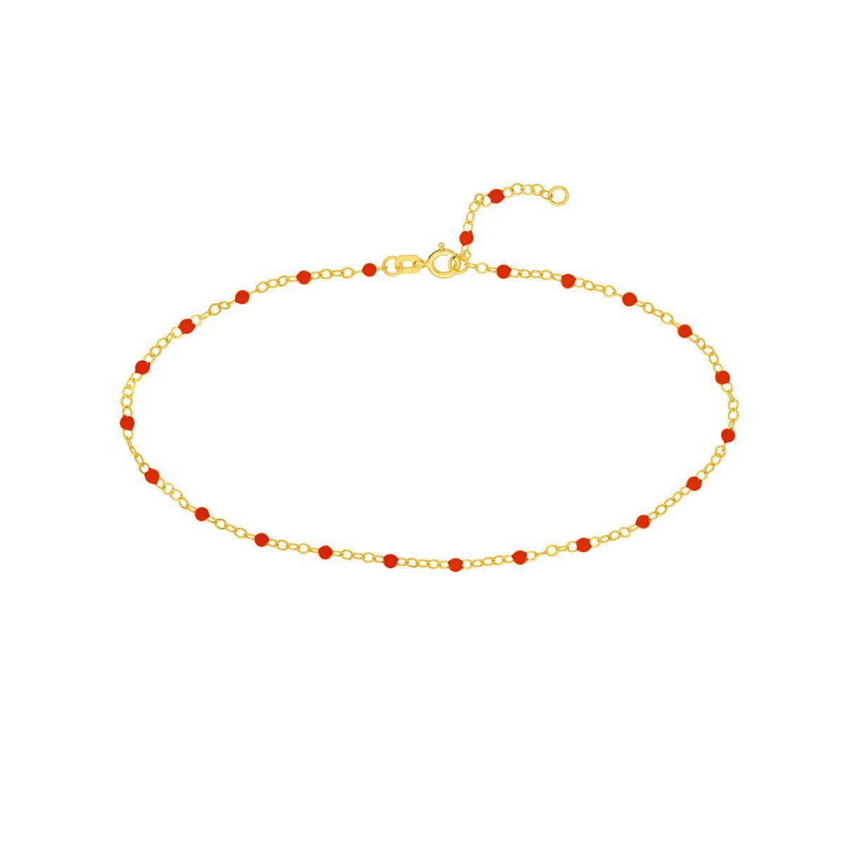 14K Yellow Gold Red Enamel Bead Piatto Chain Anklet Birmingham Jewelry Anklet Birmingham Jewelry