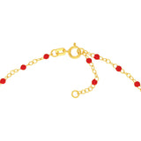 Birmingham Jewelry - 14K Yellow Gold Red Enamel Bead Piatto Chain Anklet - Birmingham Jewelry
