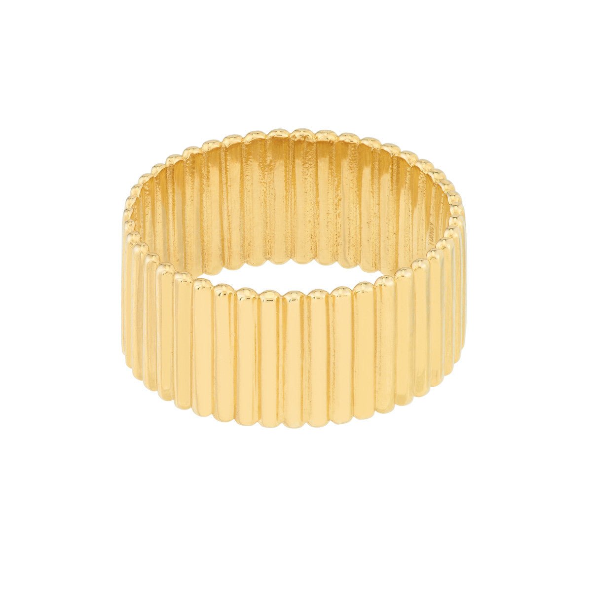 14K Yellow Gold Ribbed Cigar Wide Band Ring