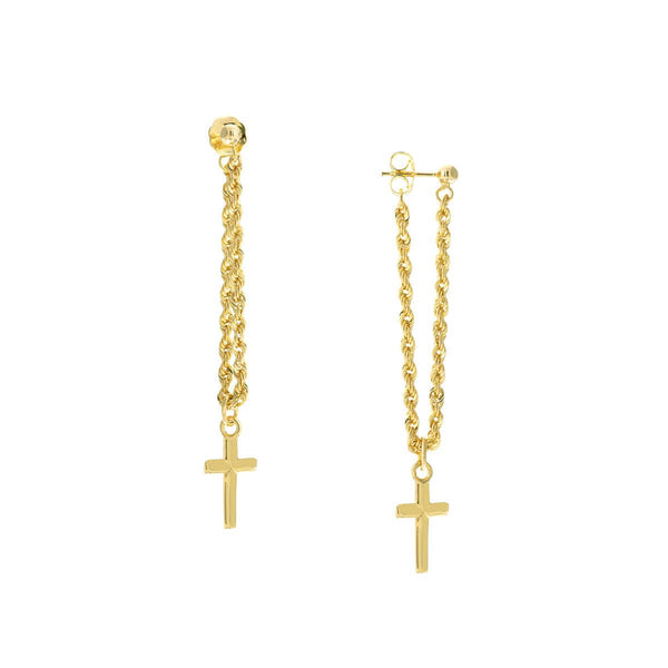 Birmingham Jewelry - 14K Yellow Gold Rope Chain with Cross Front to Back Earrings - Birmingham Jewelry