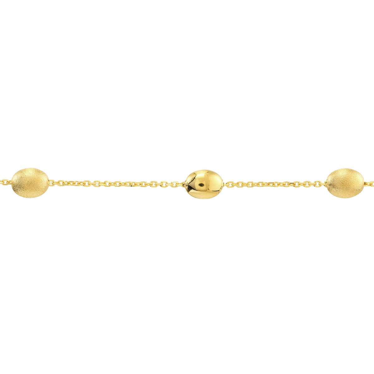 Birmingham Jewelry - 14K Yellow Gold Satin and HP Coffee Beans Adj Anklet - Birmingham Jewelry