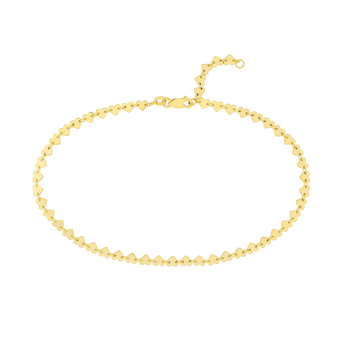 Birmingham Jewelry - 14K Yellow Gold Side by Side Heart Station Anklet - Birmingham Jewelry