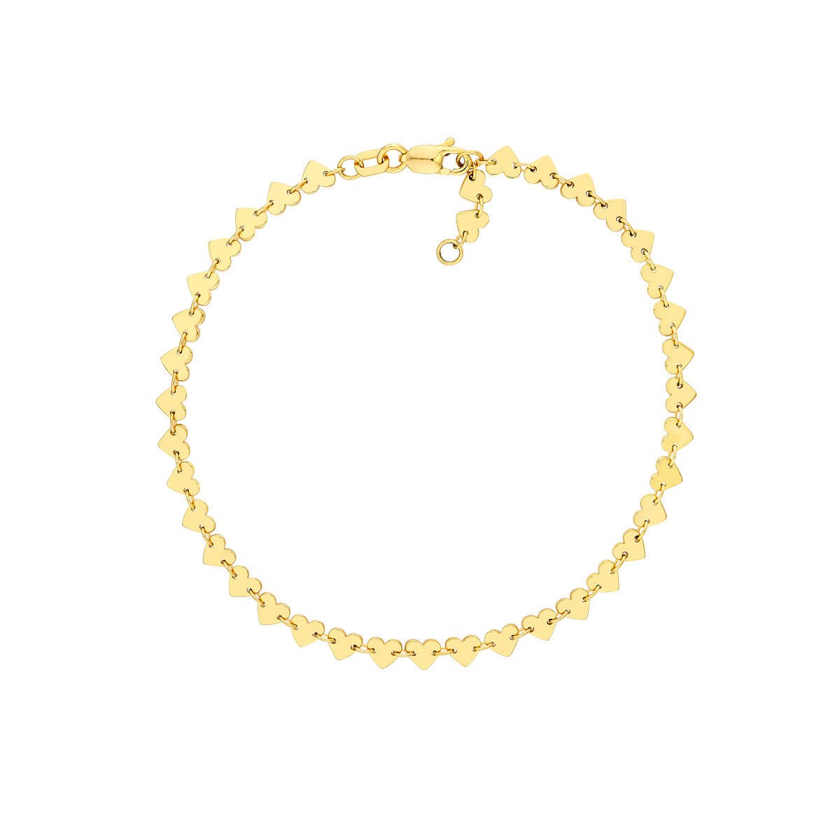 Birmingham Jewelry - 14K Yellow Gold Side by Side Heart Station Bracelet - Birmingham Jewelry