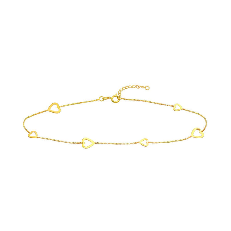 Birmingham Jewelry - 14K Yellow Gold Sideways Open Hearts Adjustable Anklet - Birmingham Jewelry
