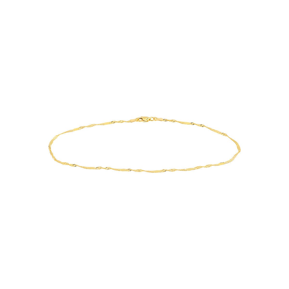 Birmingham Jewelry - 14K Yellow Gold Singapore Flat Saturn Chain Anklet - Birmingham Jewelry