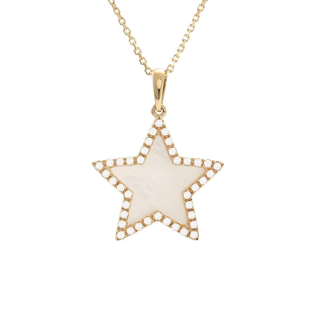 Birmingham Jewelry - 14K Yellow Gold Star Flat Bezel Pearl Shell Necklace - Birmingham Jewelry