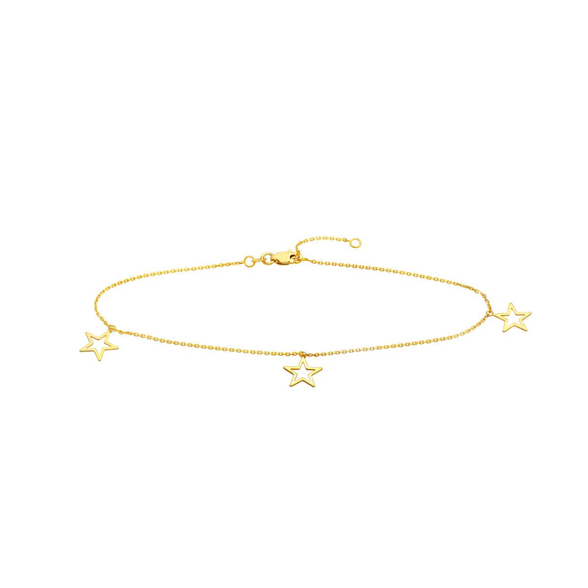 Birmingham Jewelry - 14K Yellow Gold Star Trio Adjustable Anklet - Birmingham Jewelry