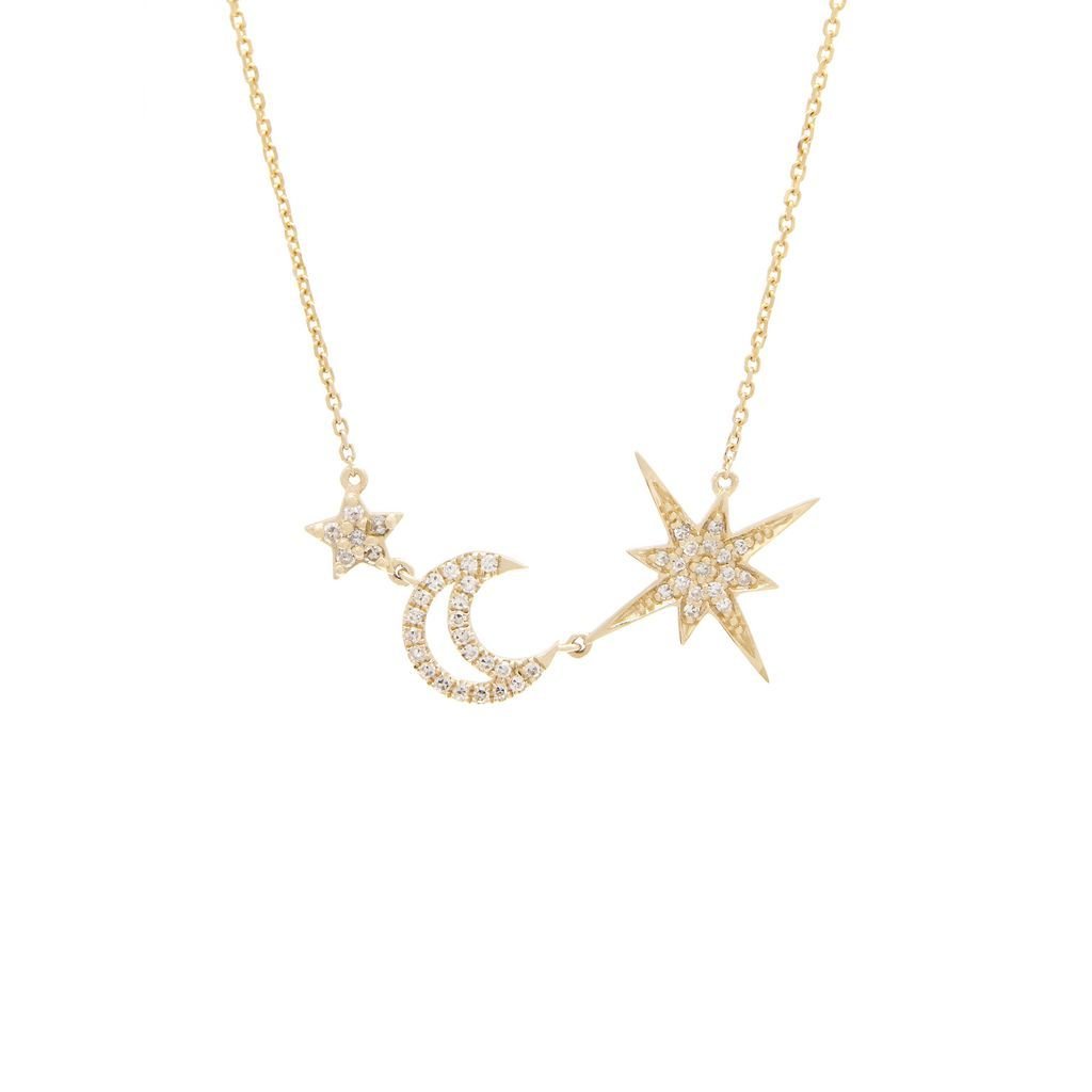 14K Yellow Gold Star/Moon Single Micro Pave Diamond Necklace Birmingham Jewelry Necklace Birmingham Jewelry
