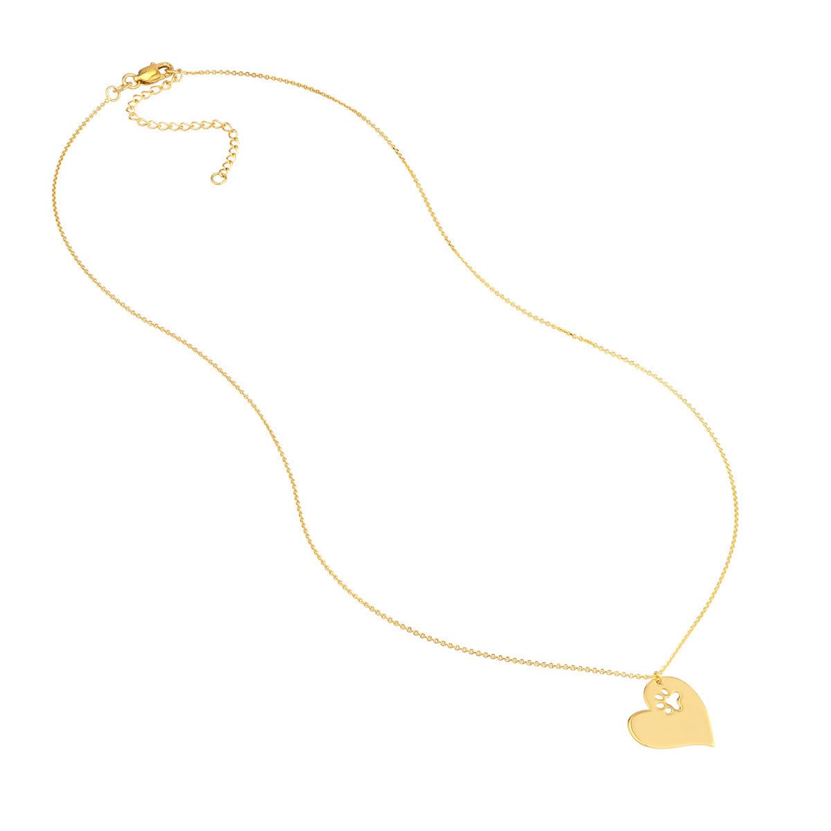 Birmingham Jewelry - 14K Yellow Gold Tilted Heart with Paw Cutout Necklace - Birmingham Jewelry