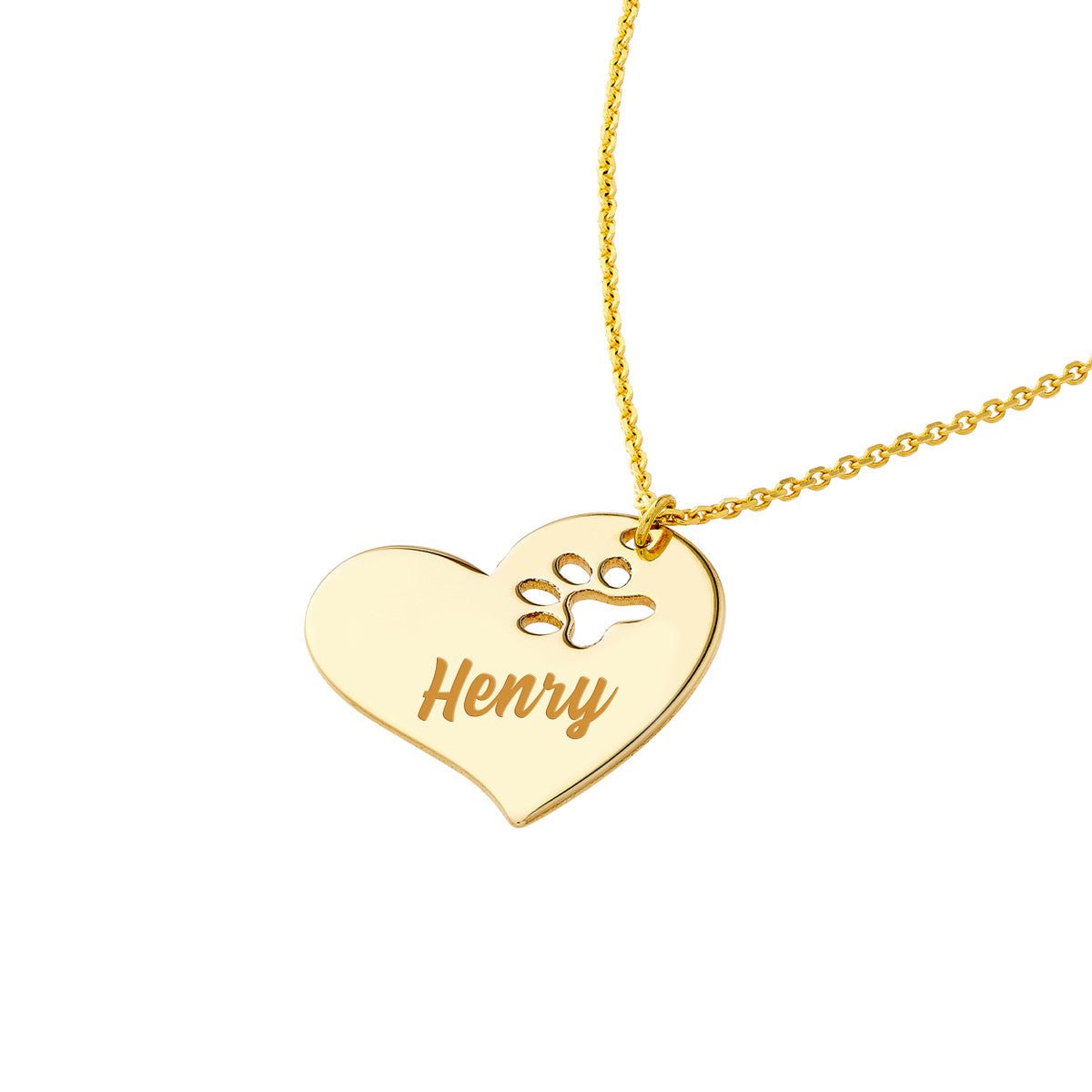 Birmingham Jewelry - 14K Yellow Gold Tilted Heart with Paw Cutout Necklace - Birmingham Jewelry