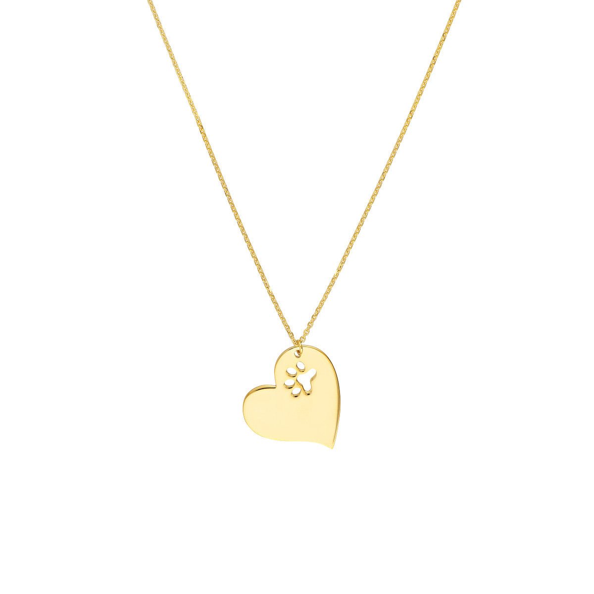 Birmingham Jewelry - 14K Yellow Gold Tilted Heart with Paw Cutout Necklace - Birmingham Jewelry