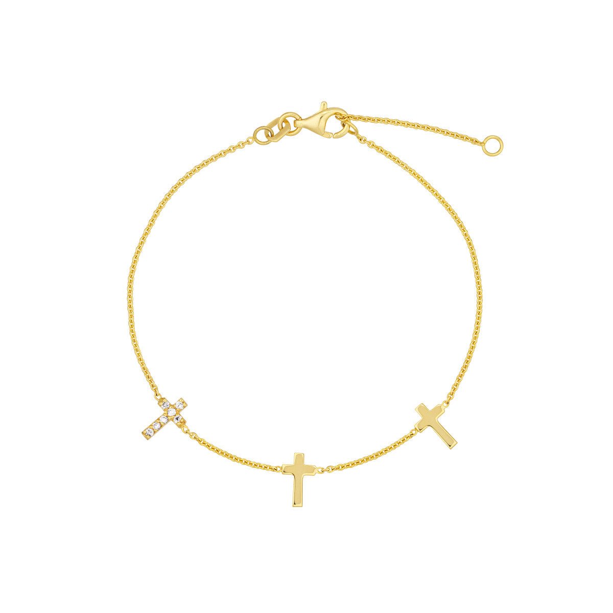 Birmingham Jewelry - 14K Yellow Gold Triple Cross with Diamond Bracelet - Birmingham Jewelry
