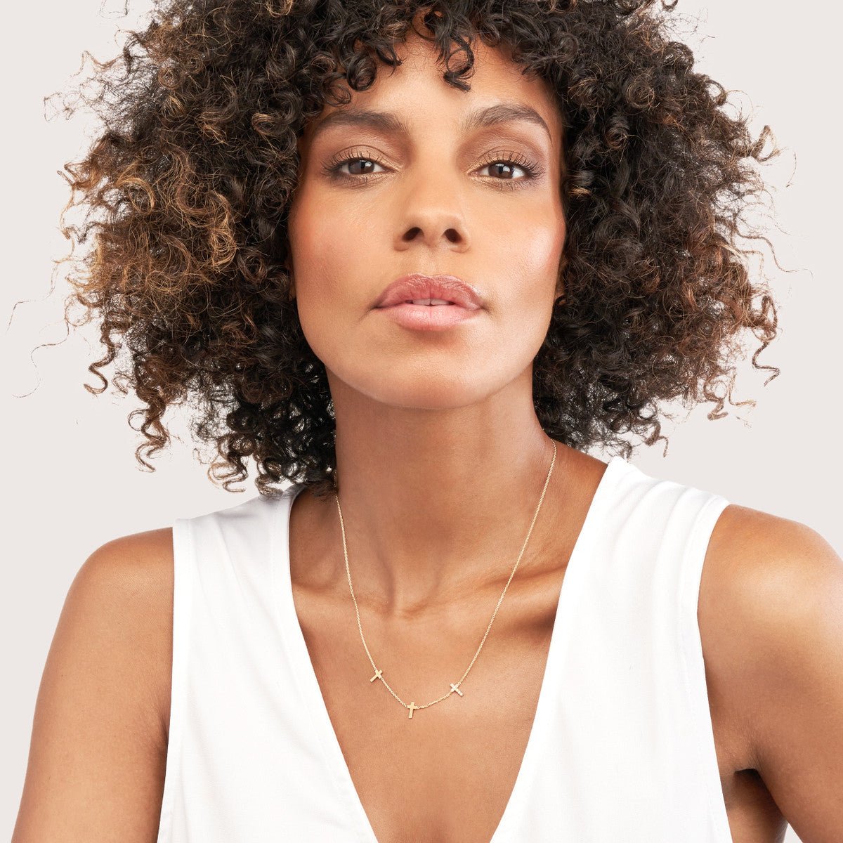 14K Yellow Gold Triple Cross with Diamond Necklace Birmingham Jewelry Necklace Birmingham Jewelry