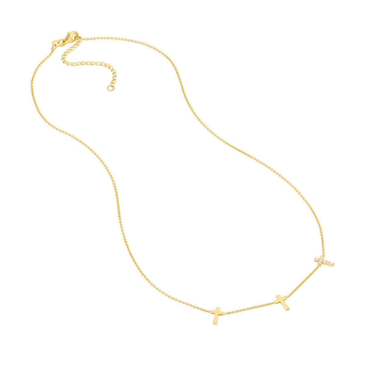 Birmingham Jewelry - 14K Yellow Gold Triple Cross with Diamond Necklace - Birmingham Jewelry