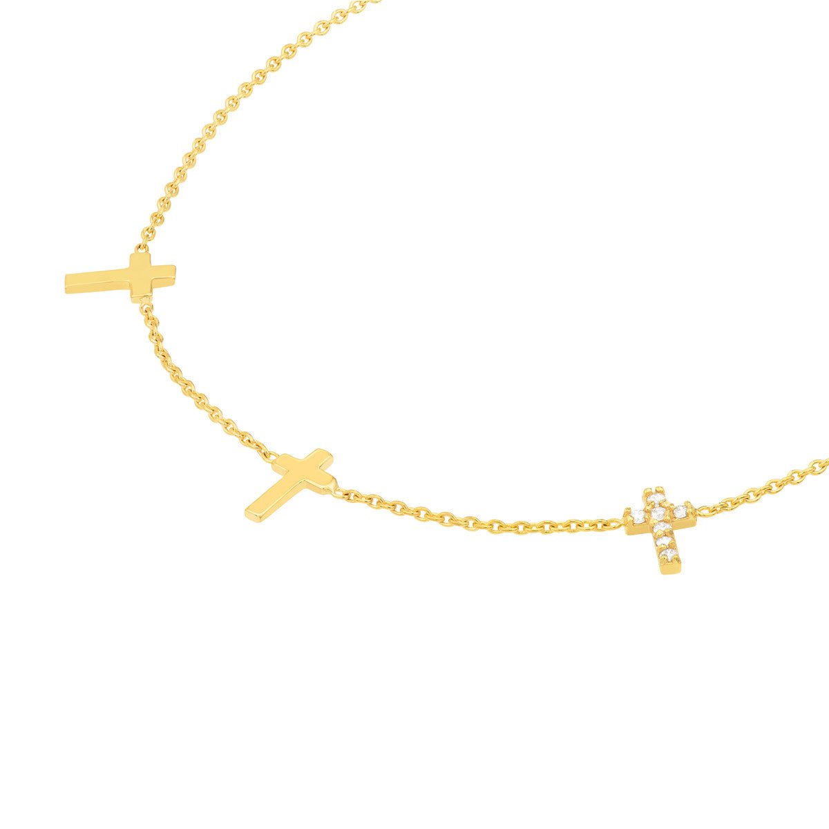 Birmingham Jewelry - 14K Yellow Gold Triple Cross with Diamond Necklace - Birmingham Jewelry