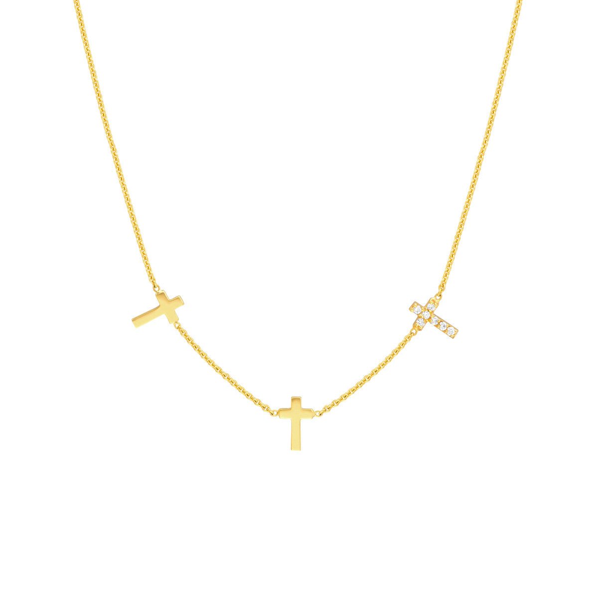 14K Yellow Gold Triple Cross with Diamond Necklace Birmingham Jewelry Necklace Birmingham Jewelry