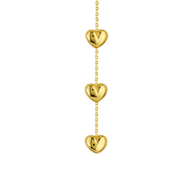 Birmingham Jewelry - 14K Yellow Gold Triple-Puffed Heart Threader Earrings - Birmingham Jewelry